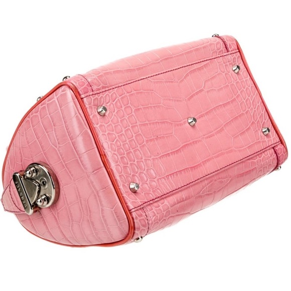 Pink Versace Medusa bag croc embossed leather y2k bag Boston duffle top handle - Picture 3 of 17